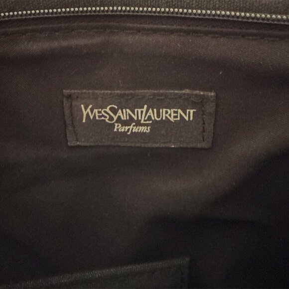 Yves Saint Laurent Canvas Pleated Satin Logo Clutch Bag w/Mirror Black - Picture 6 of 7